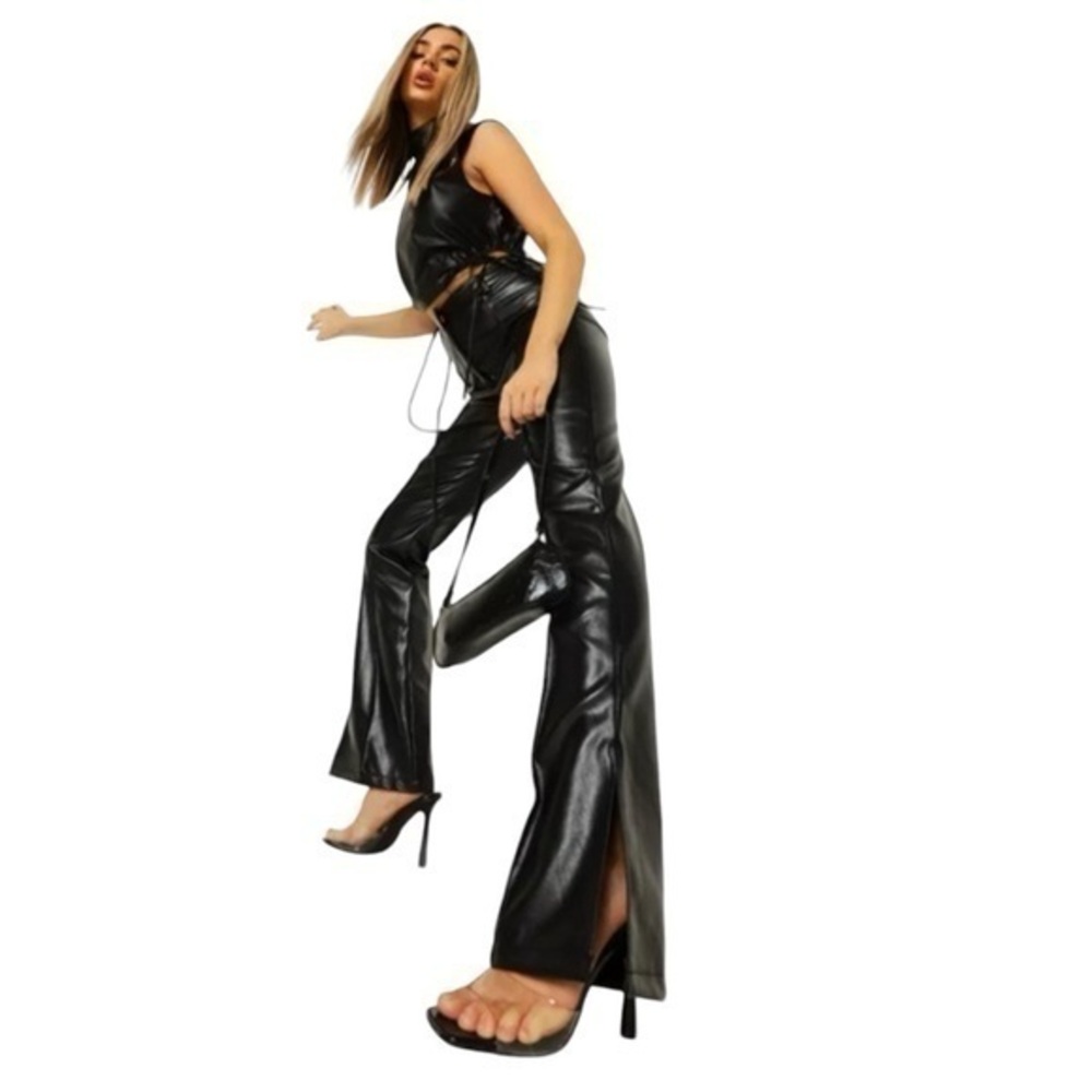 Boohoo Faux Leather Split Hem Pants 💕